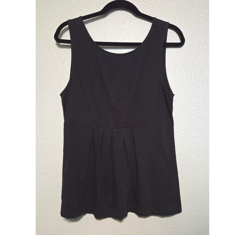 Theory Black Babydoll Tank Top L Scoop Neck V Back Pleated Stretch Cotton